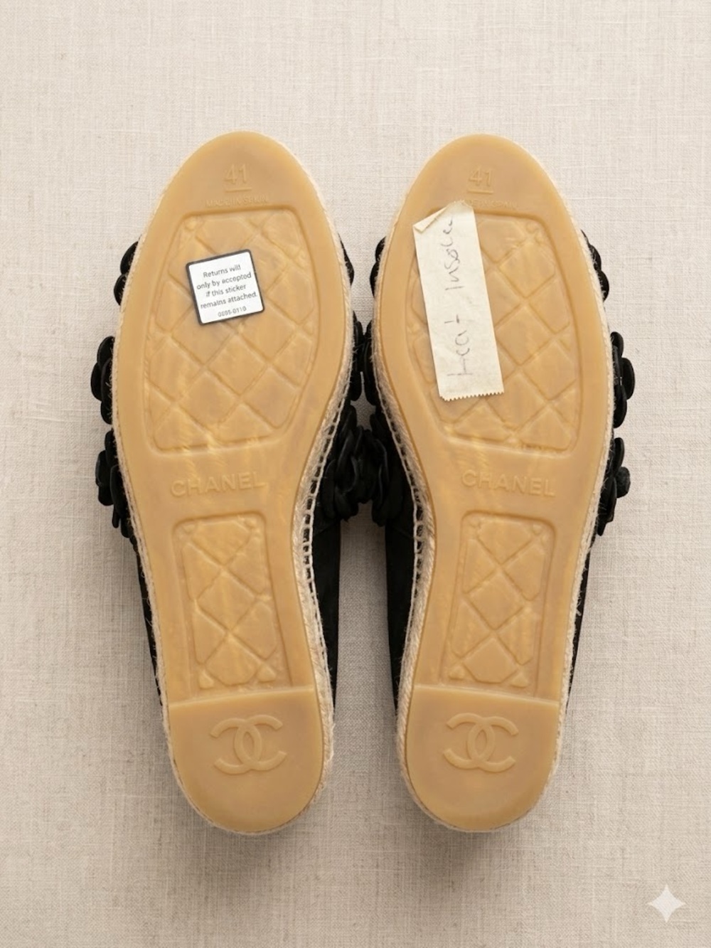 Authentic CHANEL Black Suede Camellia Floral Espadrille Sz 41 - Picture 4 of 4